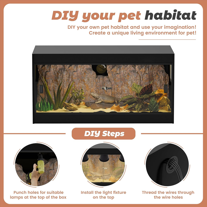 Stackable PVC Reptile Terrarium with Front Glass Doors - Double-Side Ventilation Enclosure for Lizards Snakes Geckos 第5张-Jorbangpet