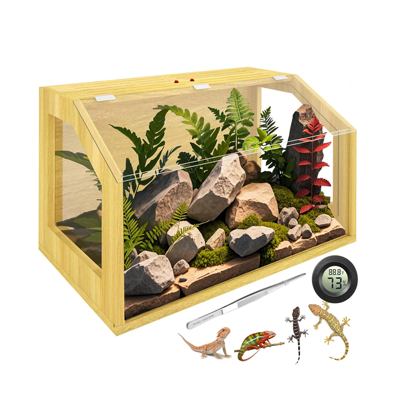 Lockable Transparent Acrylic Roof Reptile Terrarium - Wooden Habitat for Bearded Dragons Snakes Leopard Geckos 第5张-Jorbangpet