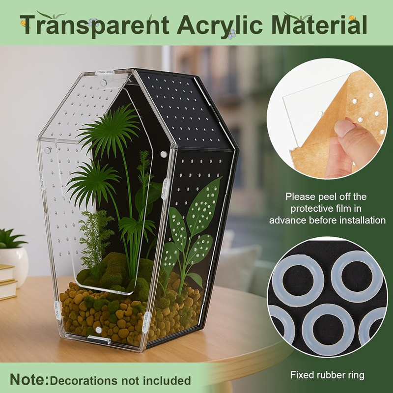 Hexagonal Acrylic Reptile Terrarium - Escape-Proof Habitat with Ventilation Panels for Spiders, Geckos, Chameleons & Small Lizards 第5张-Jorbangpet