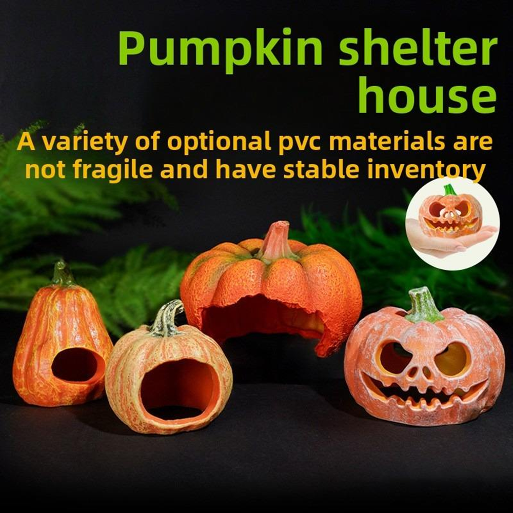 Pumpkin Reptile Hideout - Halloween Smiling Face Pumpkin House Shelter House for Geckos Small Lizards 第4张-Jorbangpet