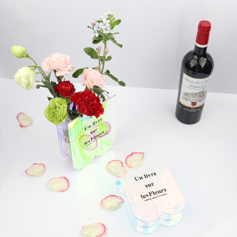 Acrylic Gradient Color Flower Vase - Transparent Book-shaped Flower Box for Desktop Decor 第5张-Jorbangpet
